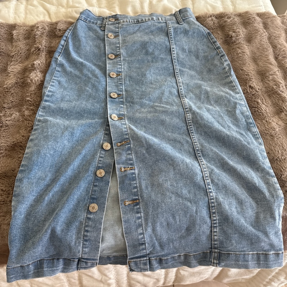 Denim button midi skirt